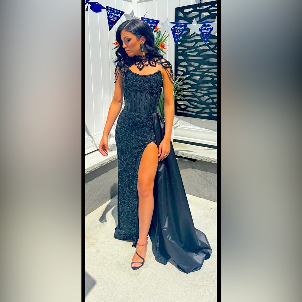 Portia and Scarlett Black beaded  Dress with neck and shoulder beaded chain